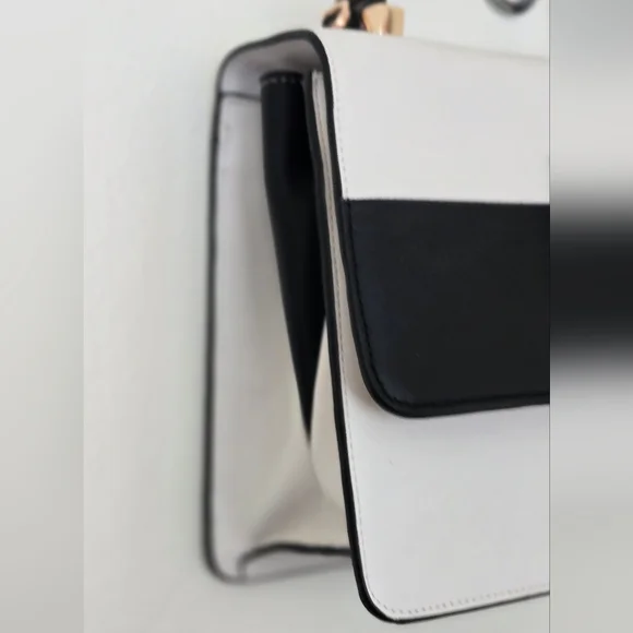 LUANA ITALY Maria Color Block Leather Satchel Black White EUC - Picture 4 of 7
